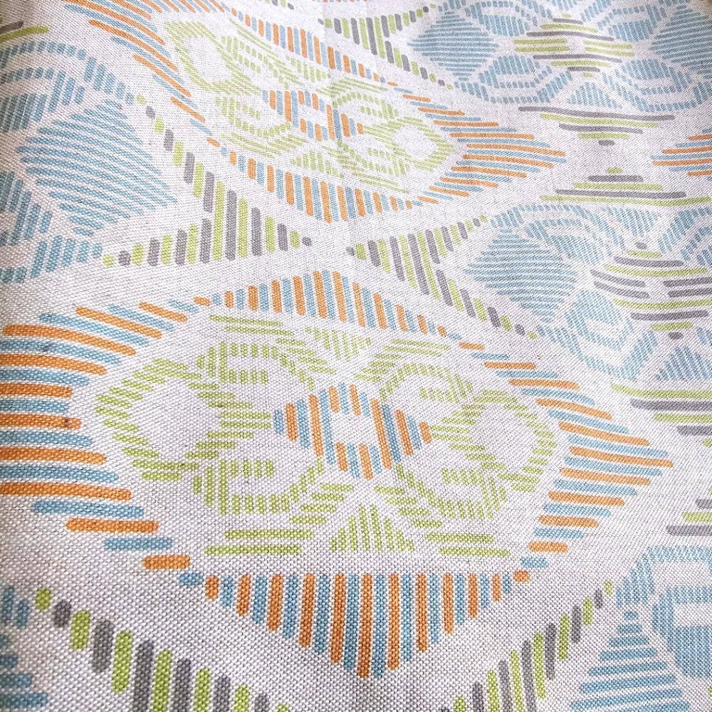 Geometric Patterned Fabric in Blue, Green, and Orange 5yds X 55